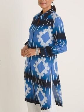 Chicos Linen Ikat-Print Tunic, Size 1 (8/10)